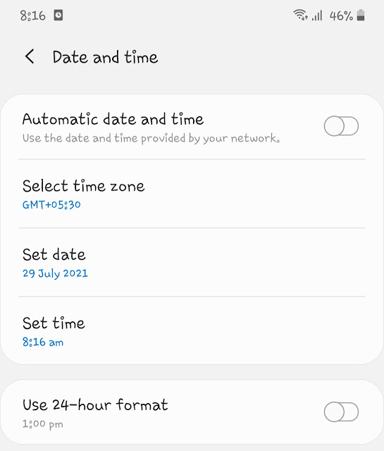 Update date and time automatically Set date and time to automatic