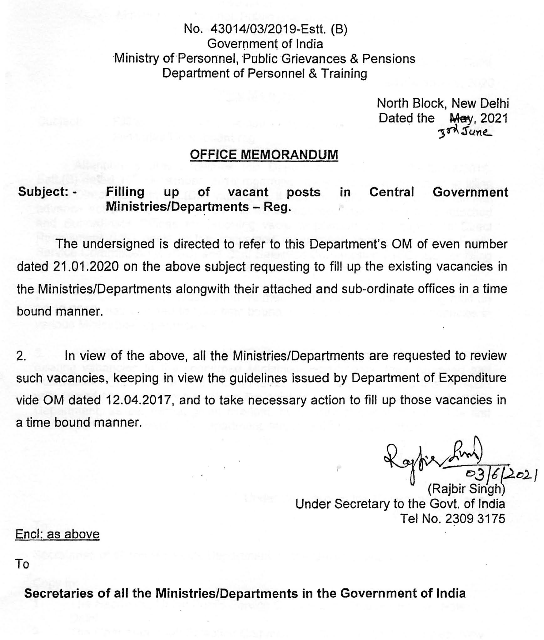 DoP & DoPT Orders regarding various guidelines