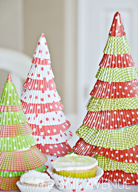 Cupcake Liners Christmas Trees Tutorial at the36thavenue.com ...So cute!