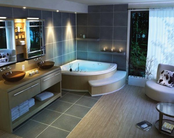 Traditional Beautiful Bathroom Design Corner Bath Tub