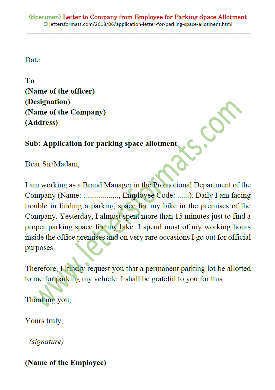 application letter for space allocation