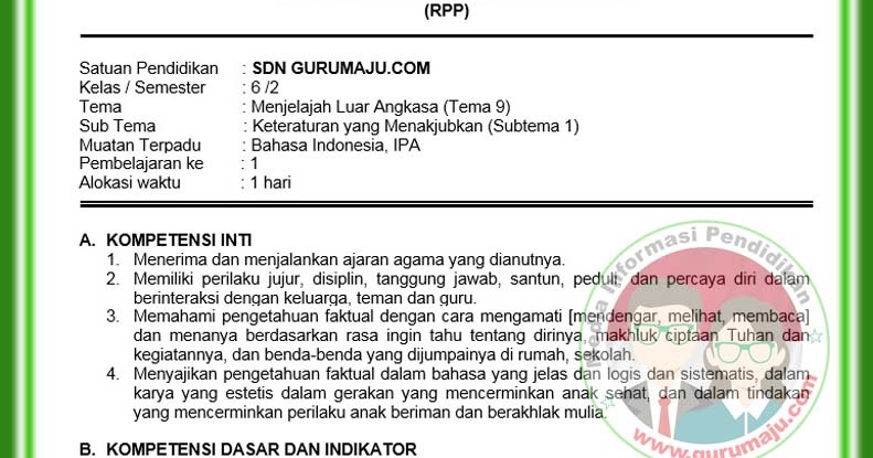 Rpp Kelas 6 Tema 9 Kurikulum 2013 Revisi 2018 Guru Maju