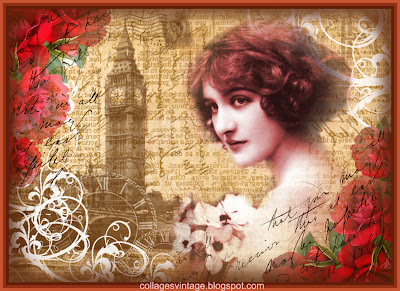 Londres vintage collage con dama victoriana y Big Ben