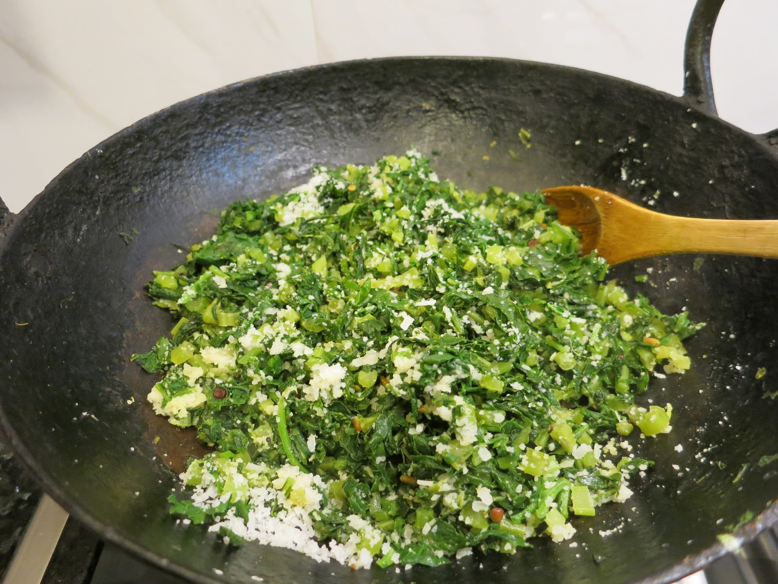 Geetha's Kitchen Radish Greens Thoran with Fresh Coconut