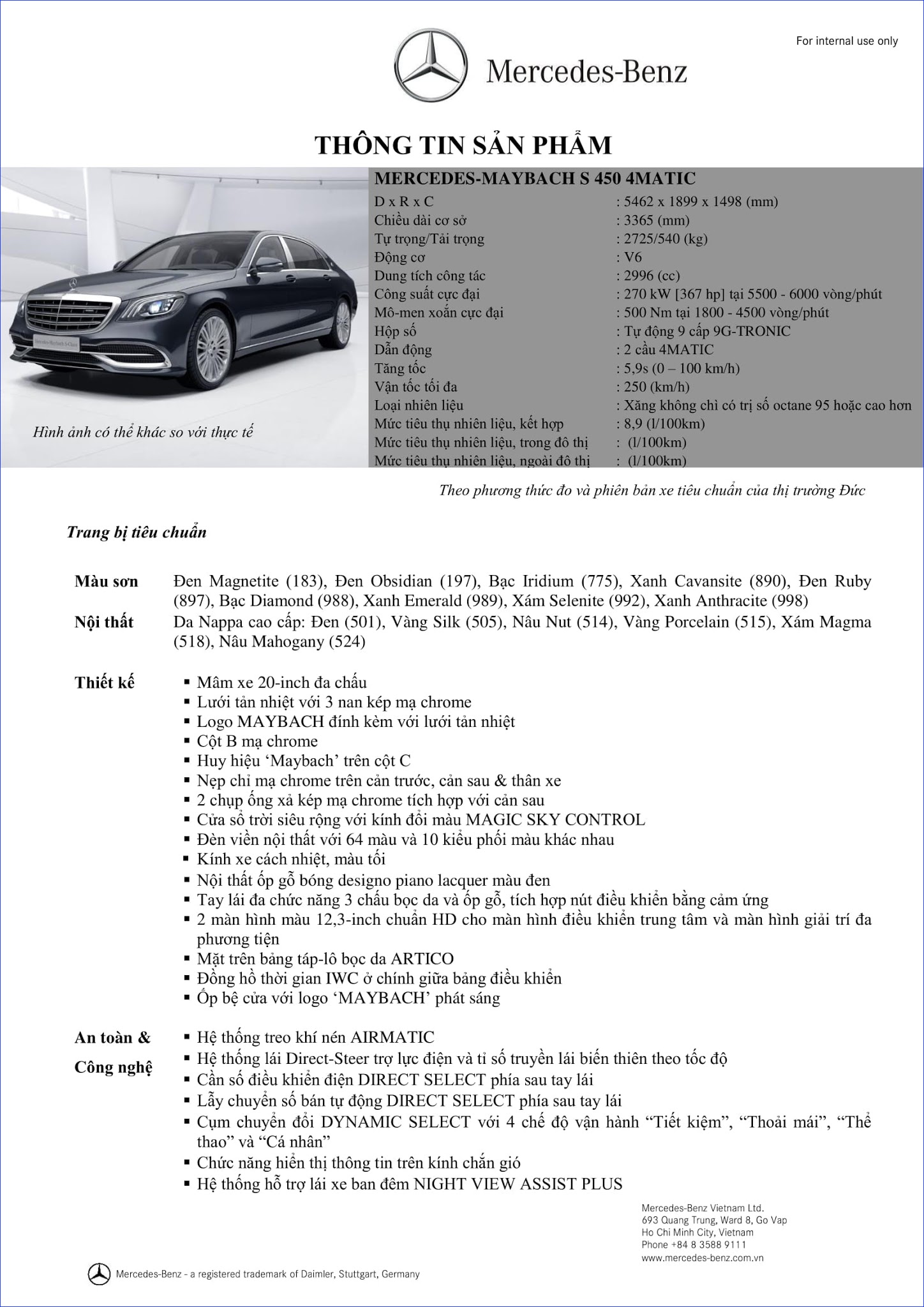 Bảng thông số kỹ thuật Mercedes Maybach S450 4MATIC 2019 Bảng thông số kỹ thuật Mercedes Maybach S450 4MATIC 2019