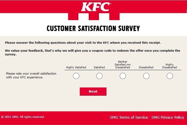 KFC code for survey