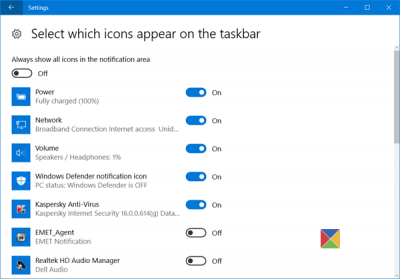 vypněte ikonu programu Windows Defender