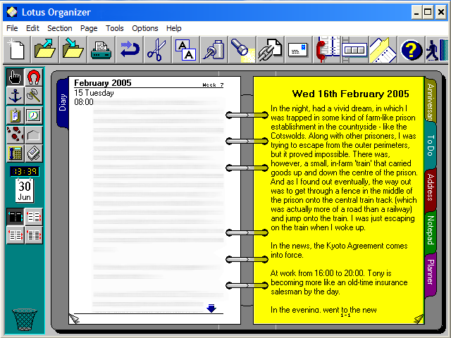 Documentation of a dream in Lotus Organizer