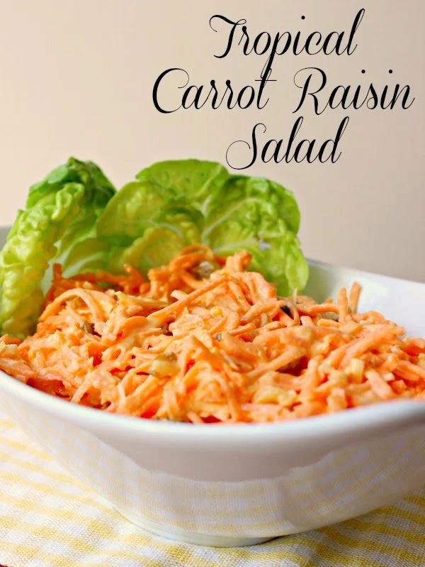 Tropical Carrot Raisin Salad:  Classic Carrot Raisin Salad with a tropical flare!  #carrots #salad