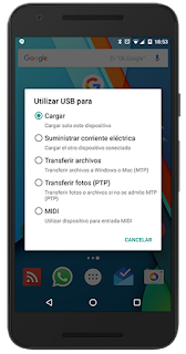 Opciones USB de un Nexus 5x Marshmallow