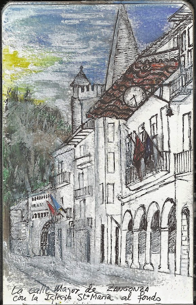 Dibujo de la Calle Mayor de Sangüesa realizado por una peregrina