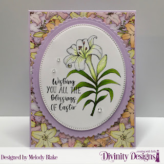 Divinity Designs Stamp Set: Miracle of Easter, Custom Dies: Pierced Ovals, Scalloped Ovals, Paper Collection: Spring Flowers 2019