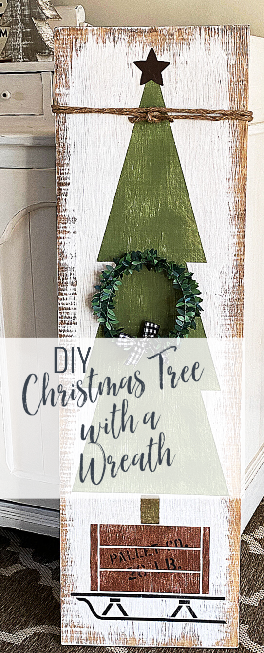 Pinterest pin with overlay of tree on a sled