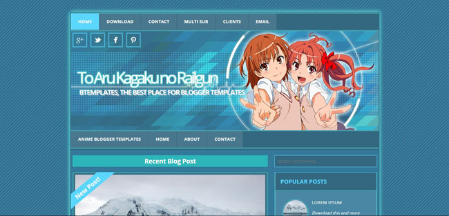 Tampilan Template Blogger Anime To Aru Kagaku no Railgun.