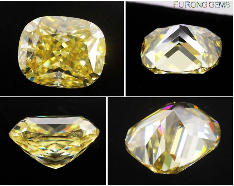Hybrid Cushion modified brilliant Cut Moissanite Yellow color stones