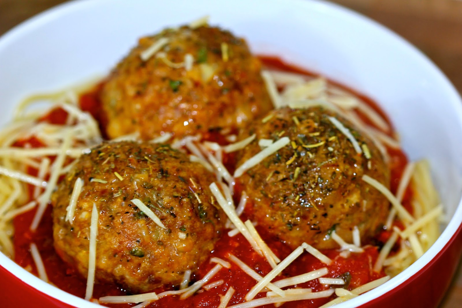 Charleston's Chew Turkey & Sausage Meatballs over Spaghetti