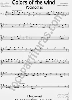 Colores en el Viento Partitura de Pocahontas para Oboe. Partitura de Colors in the Wind Pocahontas sheet music Oboe (score). ¡Para tocar junto a la música!  