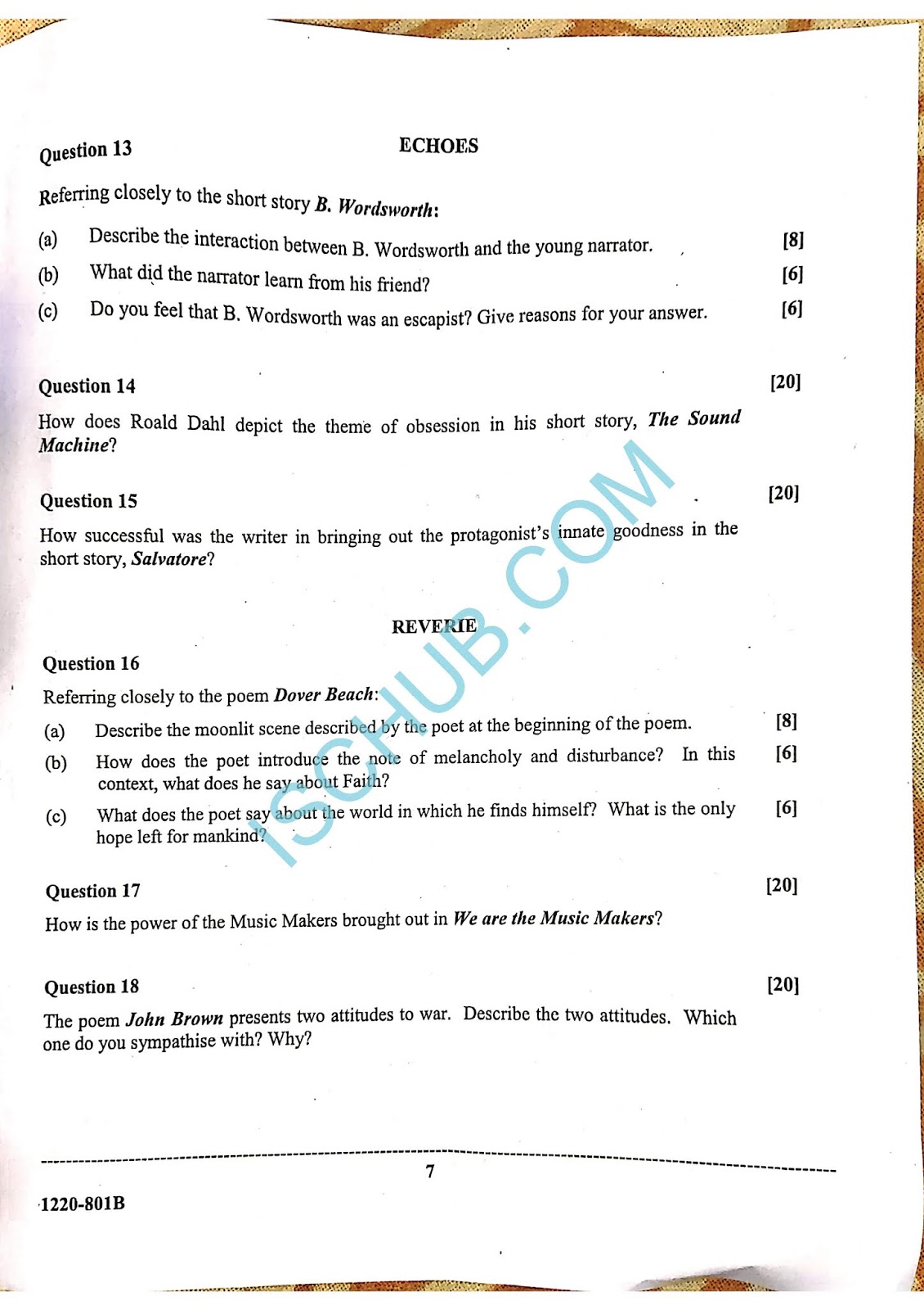 Isc class 12 english literature paper 2020 solved picture