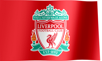 The waving flag of Liverpool F.C. with the logo (Animated GIF)