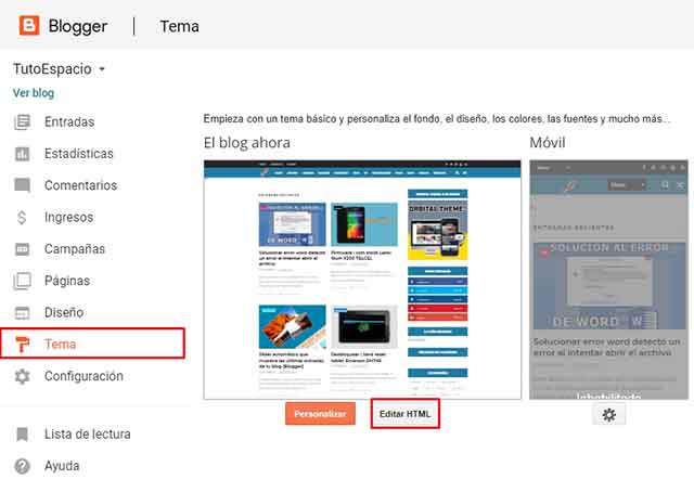 editar html de blogger