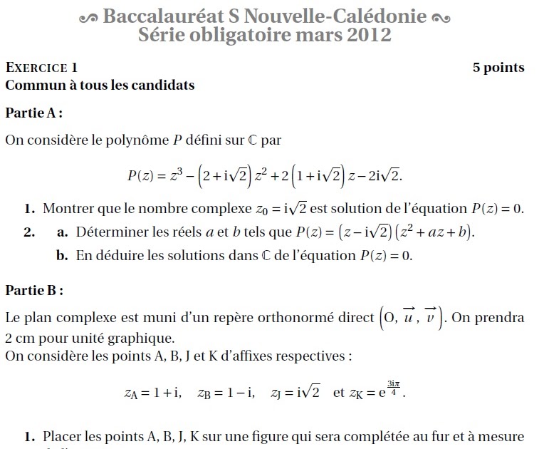 RAIATEA BAC Nouvelle Calédonie sujet Bac S mars 2012