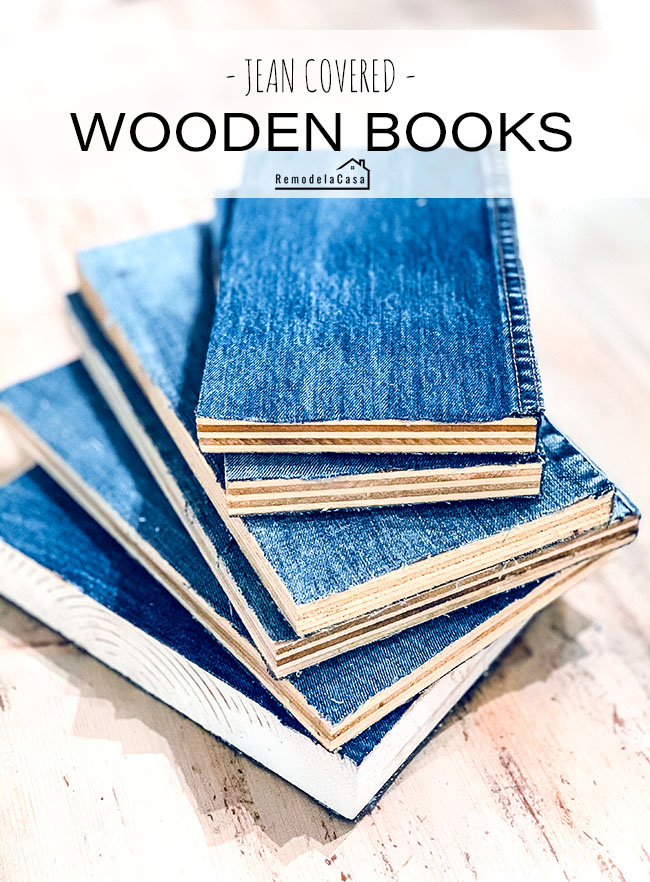 books made from wood and covered with jean fabric