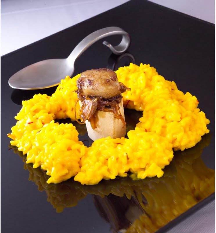 Raspberry 8+3 Risotto Milanese with bone marrow