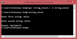 Program to Concatenate Strings in C برنامج لتسلسل السلاسل في C