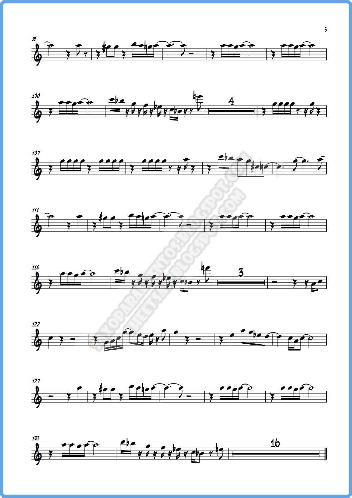 Partitura del solo de saxo de "The Chicken de "Jaco Pastorius" para