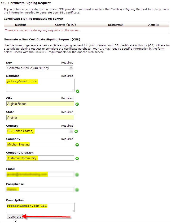 Request complete. SSL Certificate format. Offer request form for Generators.