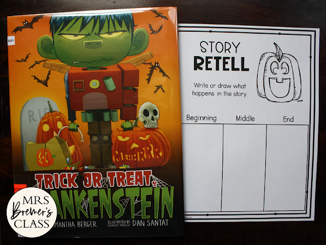 Trick or Treat Crankenstein book activities unit with Common Core aligned literacy companion activities, class book, & craftivity K-1