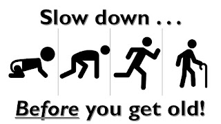 Image of icons representing slow living vs fast living and text stating "Slow down before you get old"