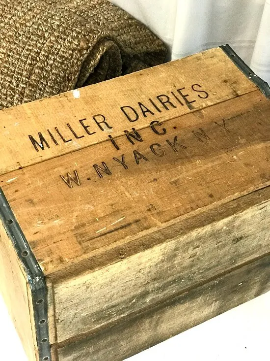 Antique crate with flag stencil