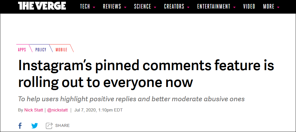 lift the veil from your eyes: 305 | Instagram’s pinned comments feature