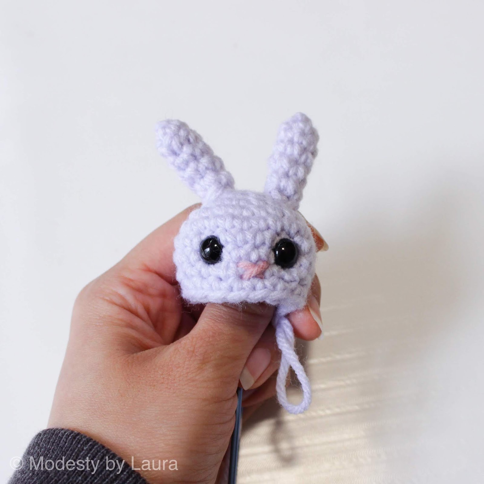 Free Crochet Pattern Bunny Keychain Modesty by Laura