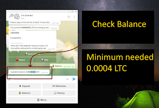 Check balance in Telegram LTC Click Bot