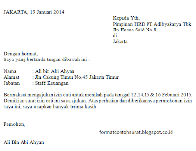 Featured image of post Contoh Surat Permohonan Cuti Menikah Contoh surat pengajuan cuti menikah doc backup gambar