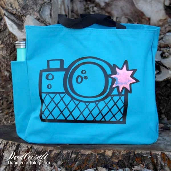 Camera Tote Bag with Cricut holographic Ironon