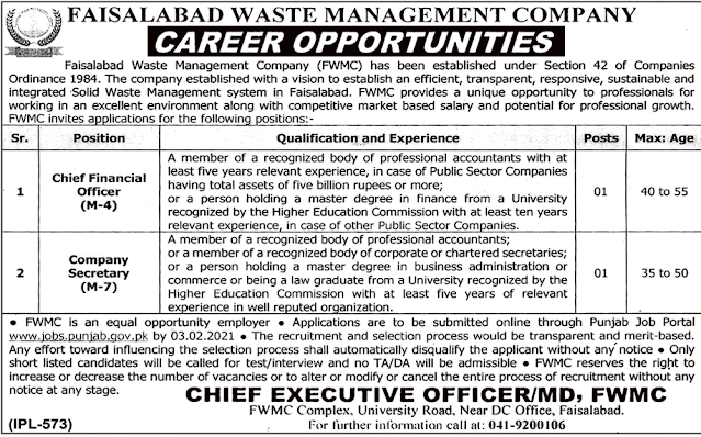 CAREER OPPORTUNITIES for chief financial officer and company secretary