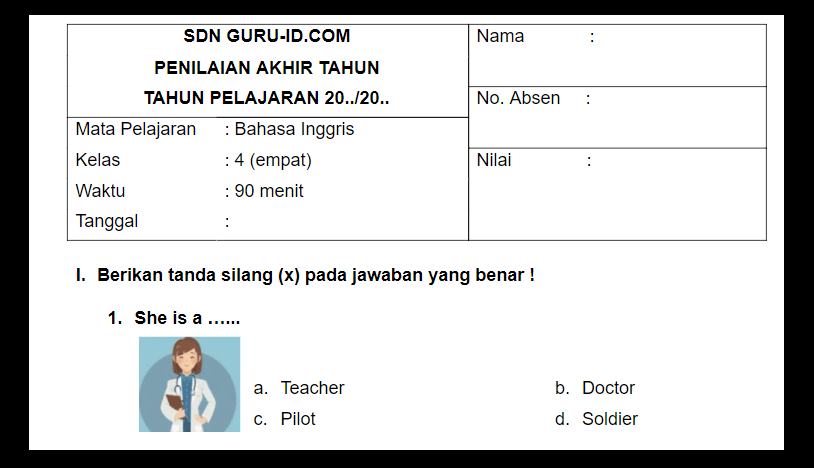 Soal Pat Bahasa Inggris Kelas 4 Sd Semester 2 Tahun 2021 Beserta Jawabannya Info Pendidikan Terbaru