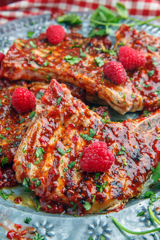 Raspberry Balsamic Chipotle Grilled Pork Chops on Closet Cooking