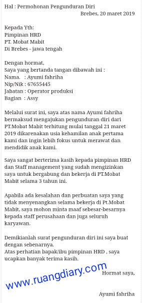 Contoh Surat Resign Karena Hamil Contoh Surat Resign