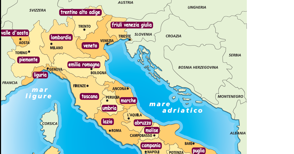 Cartina Geografica Italia Con Regioni Capoluoghi E Province Ciao Italia !: LE REGIONI E I CAPOLUOGHI ITALIANI