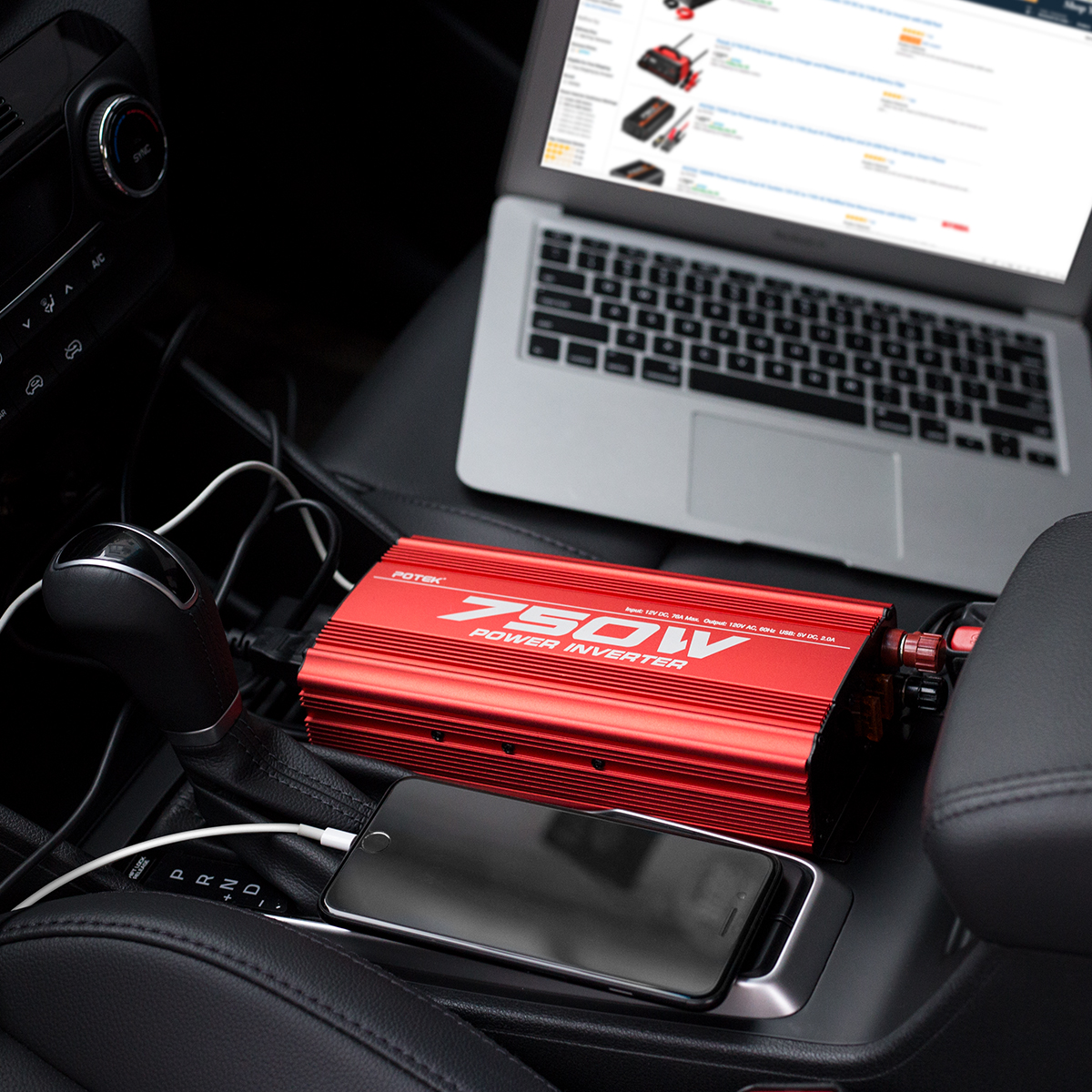 750W Power Inverter DC 12V to AC 115V Converter with 2A USB Charging