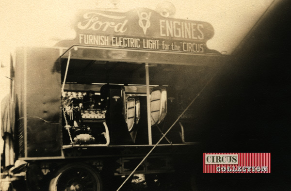 Ford engines furnish electric light for the circus