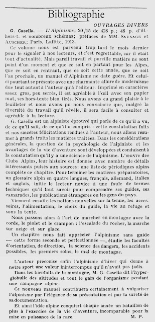 L'Alpinisme, de Georges Casella, éditions Pierre Laffite, 1913, critique du CAF