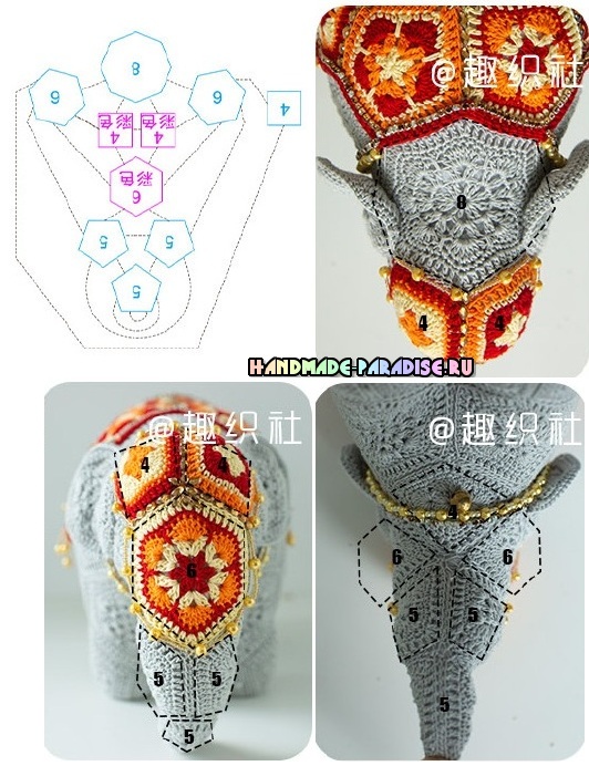 Схема сборки мотивов вязаного слона