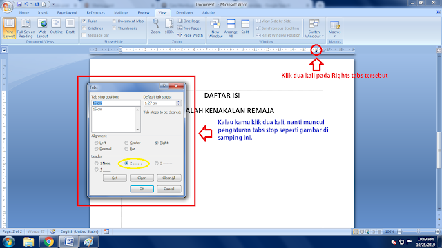 Style daftar isi di Word