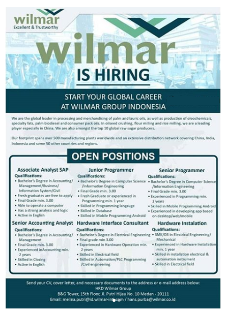 Lowongan Kerja Wilmar Group Indonesia Bulan September 2020 - REKRUTMEN