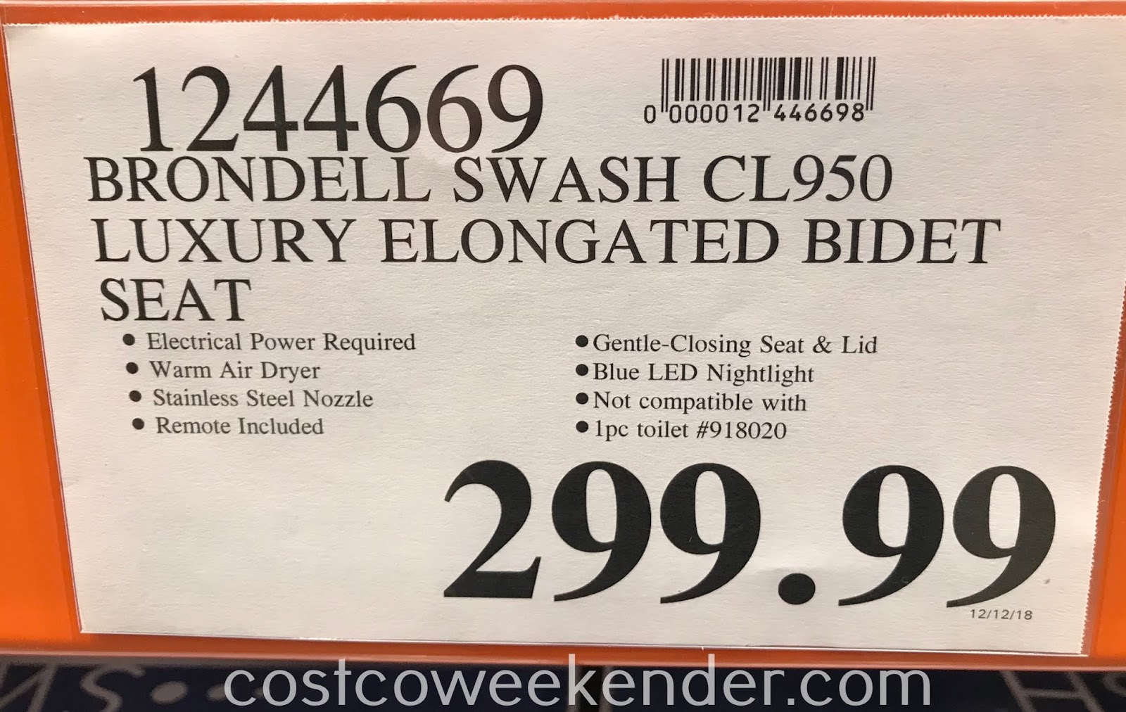 Brondell Swash CL950 Luxury Bidet Seat Costco Weekender